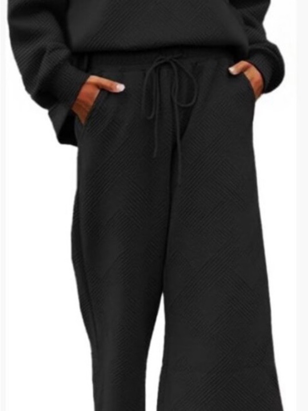 Wide-Leg Drawstring Lounge Set in Black